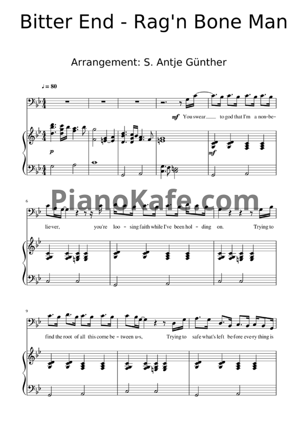Ноты Rag 'n Bone Man - Bitter end (Arrangement: S. Antje Günther)