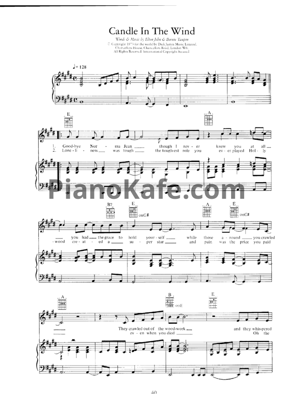 Ноты Elton John - Candle in the wind