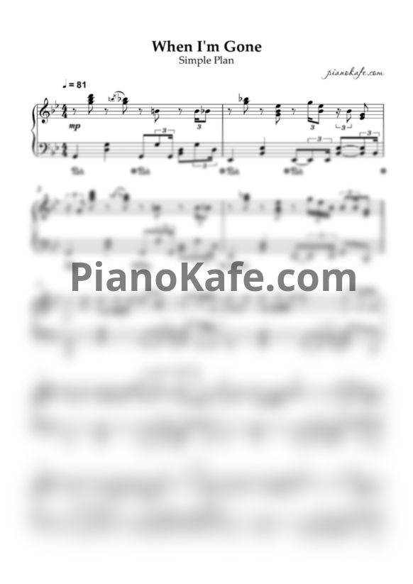 Ноты Simple Plan - When I'm gone (Piano cover)