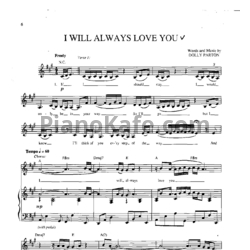 Ноты Whitney Houston - I will always love you - предпросмотр