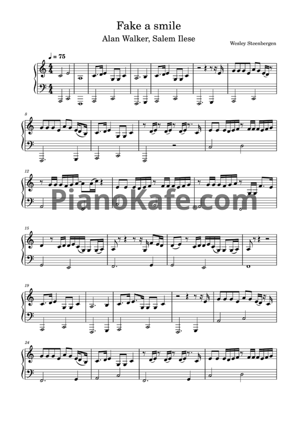 Ноты Alan Walker x salem ilese - Fake a smile