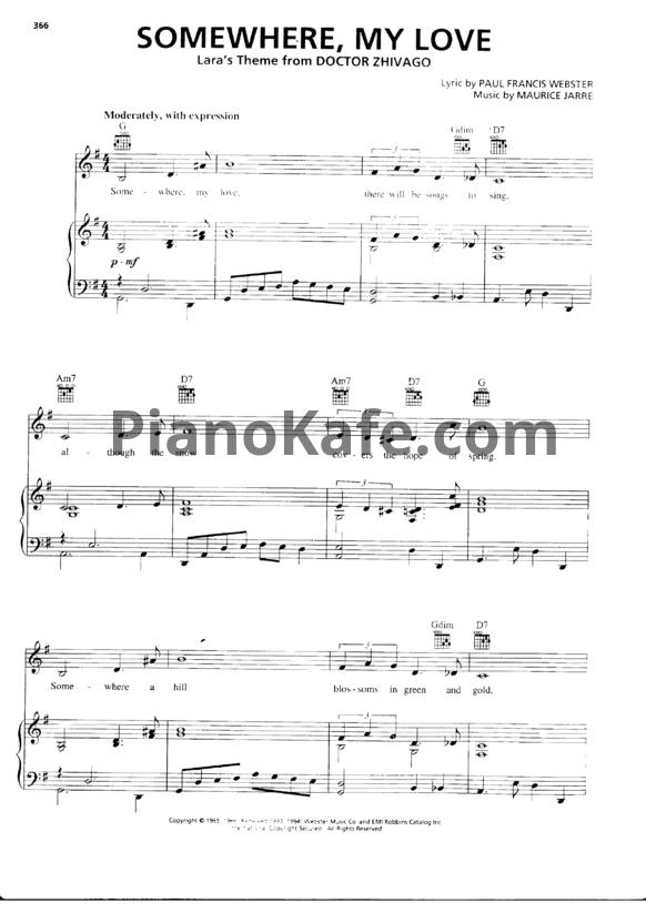 Ноты Maurice Jarre - Somewhere, my love
