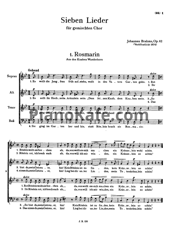Ноты И. Брамс - Семь песен для смешанного хора (Op. 62)
