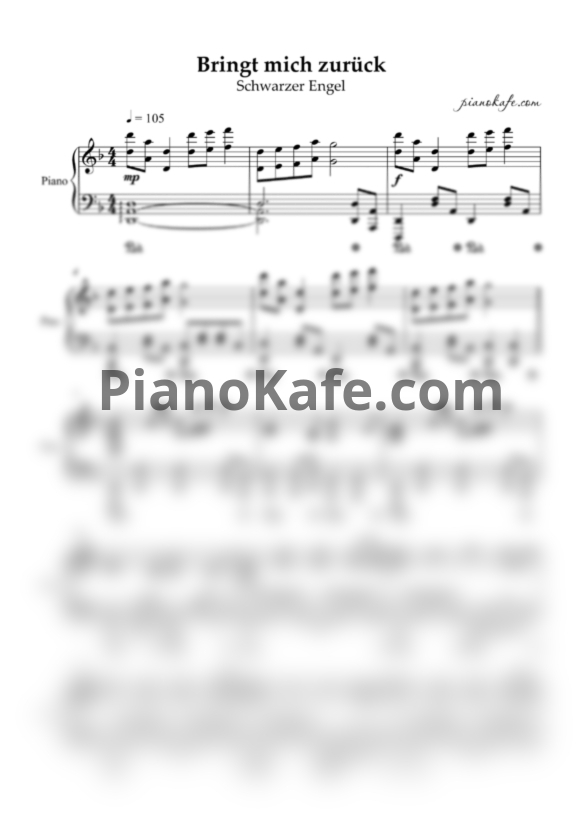 Ноты Schwarzer Engel - Bringt mich zurück (Piano cover)