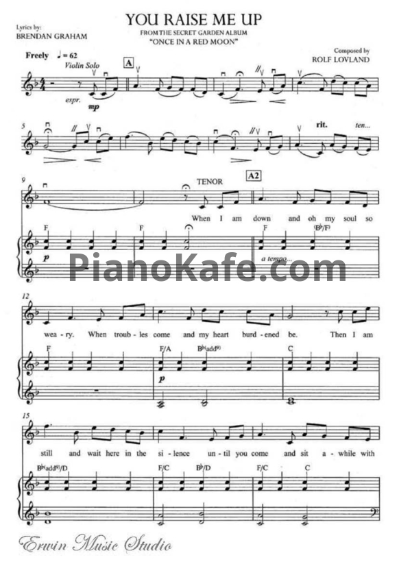 Sheets Secret Garden - You raise me up (для пианино и скрипки)