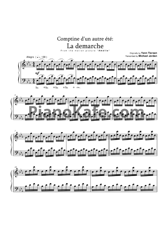 Ноты Yann Tiersen - La demarche (Transcribed by Michael Jordan)