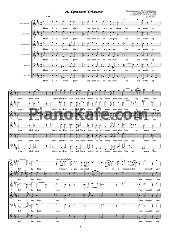 Ноты Take 6 - A quiet place (Arranged By MERVYN WARREN)