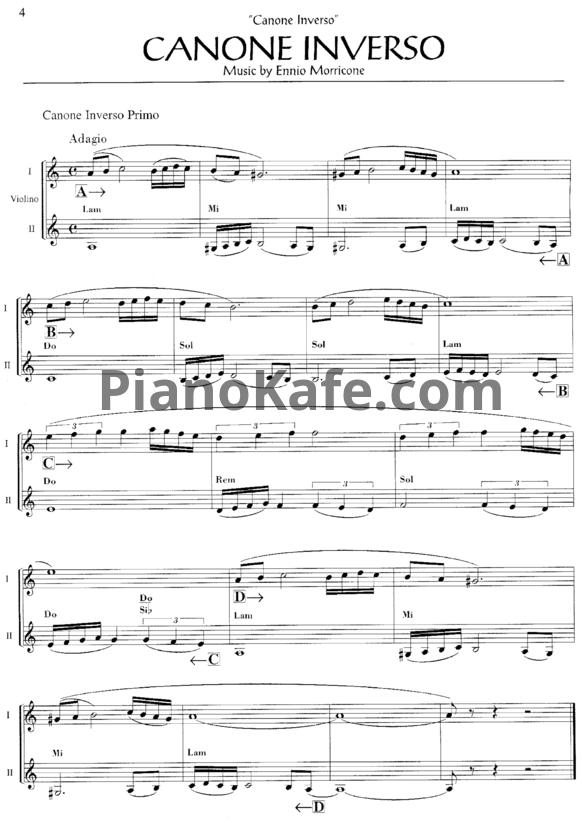 Ноты Ennio Morricone - Canone inverso
