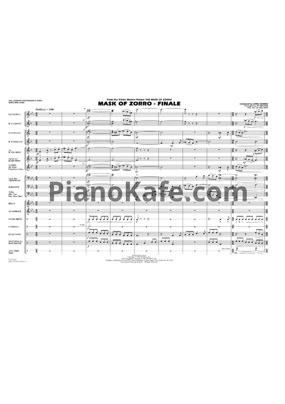 Ноты James Horner - Mask of Zorro (Партитура и партии Jay Bocook)