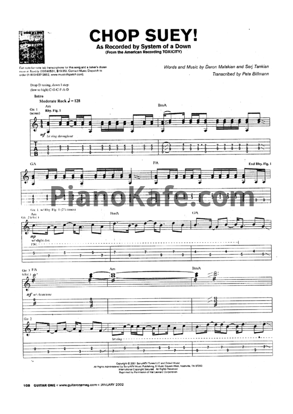 Ноты System of a Down - Chop suey