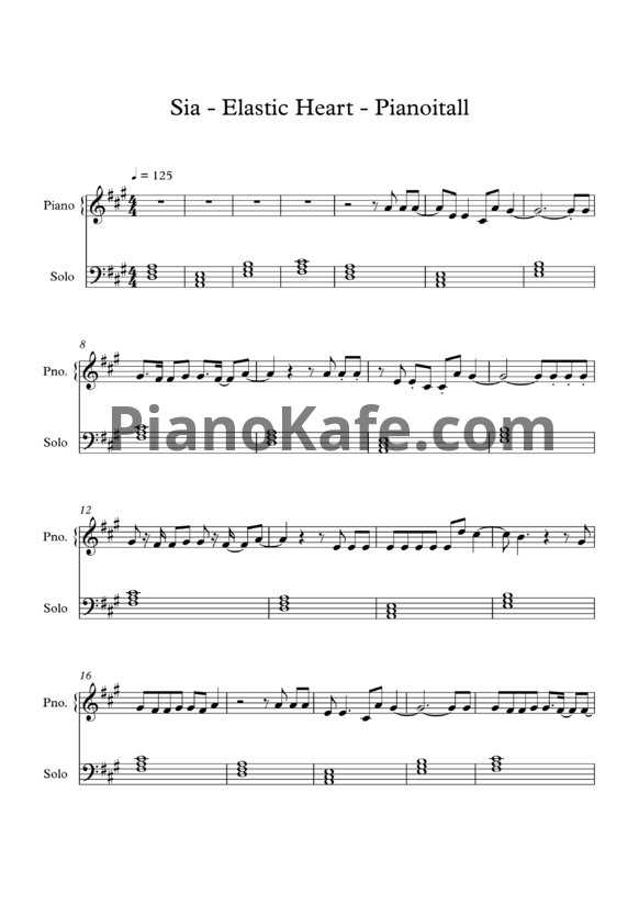Ноты Sia ft. The Weeknd & Diplo - Elastic heart (Cover by Pianoitall)