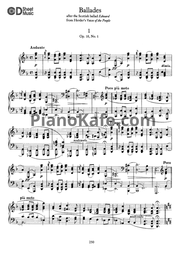 Ноты И. Брамс - 4 баллады для фортепиано (Op. 10)