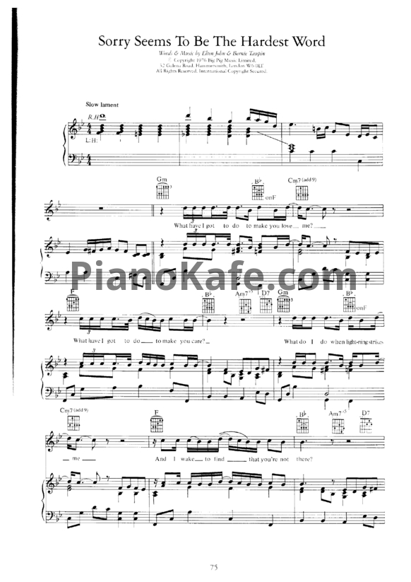 Ноты Elton John - Sorry seems to be the hardest word