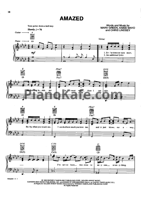 Ноты Lonestar - Amazed (Piano solo)
