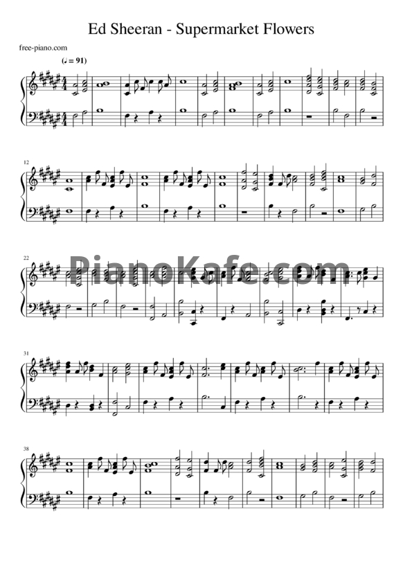 Ноты Ed Sheeran - Supermarket flowers (Piano cover)