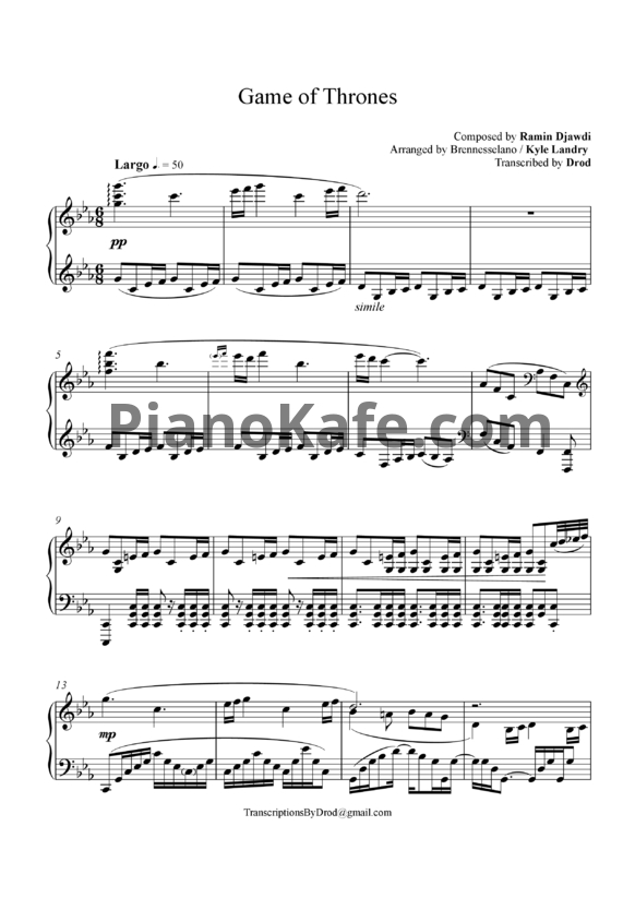 Ноты Ramin Djawadi - Ice and Fire (Main theme) (Arranged by Brennesselano)