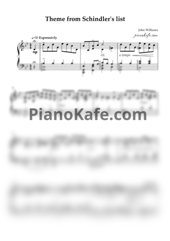 Ноты John Williams - Schindler's list theme