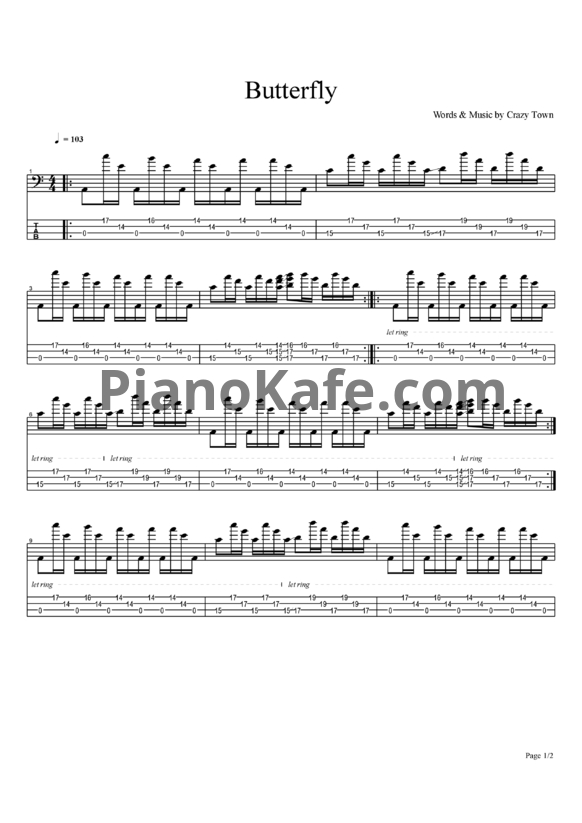 Ноты Crazy Town - Butterfly