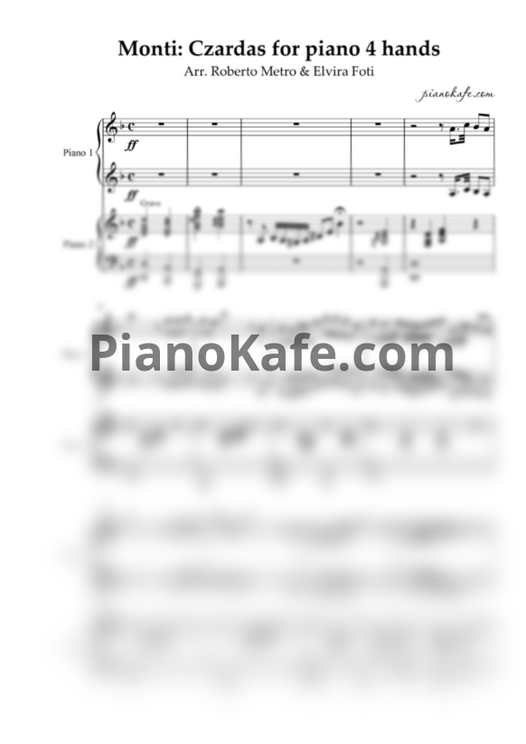 Ноты Roberto Metro & Elvira Foti - Monti: Czardas for piano 4 hands