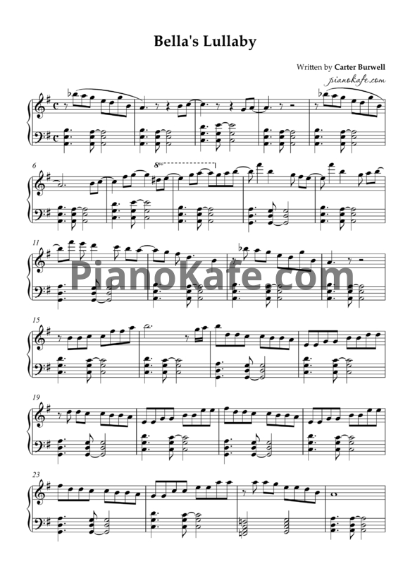 Ноты Carter Burwell - Bella's lullaby