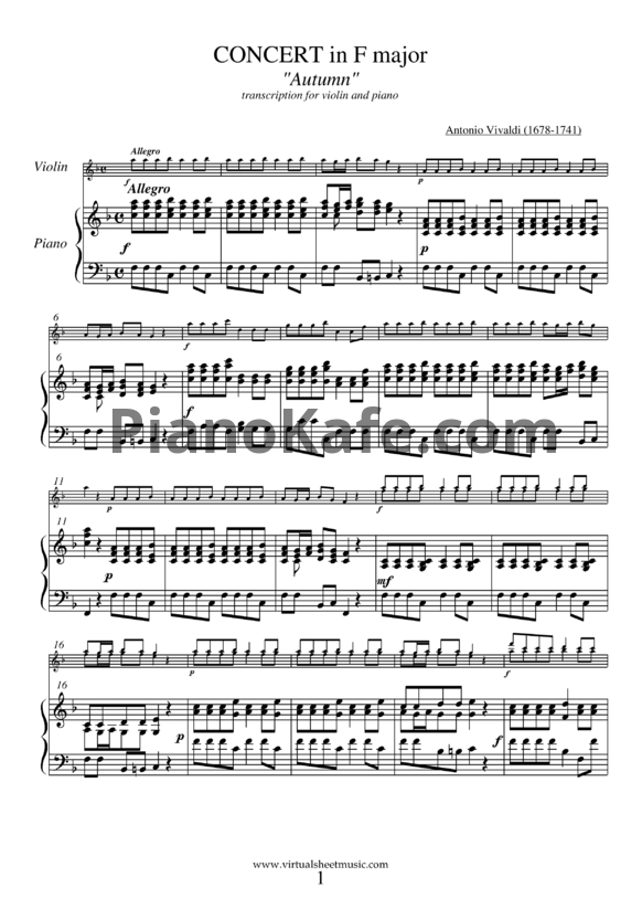 Sheets Антонио Вивальди - Осень
