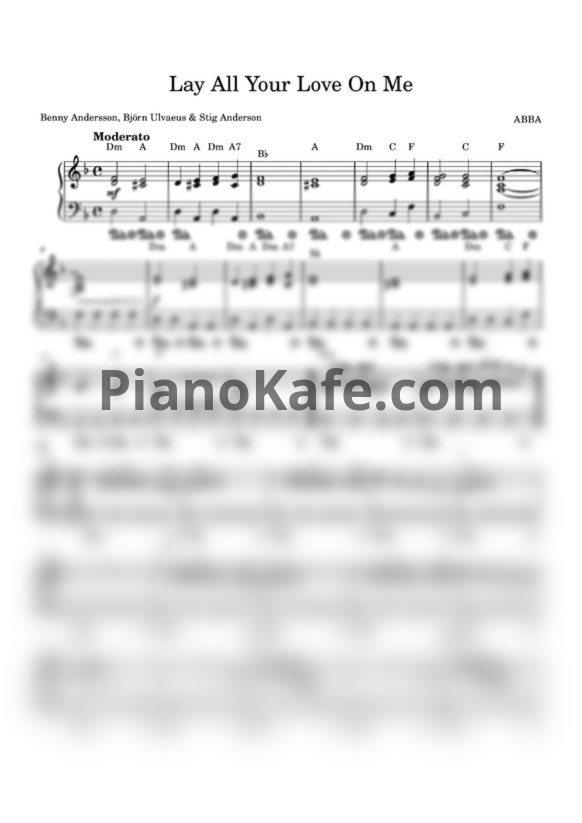 Ноты ABBA - Lay all your love on me (Piano cover)