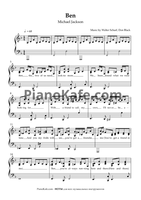 Ноты Michael Jackson - Ben (Easy piano cover)