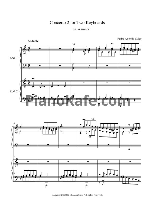 Ноты Antonio Soler - Concerto 2 in A minor (для 2 фортепиано)