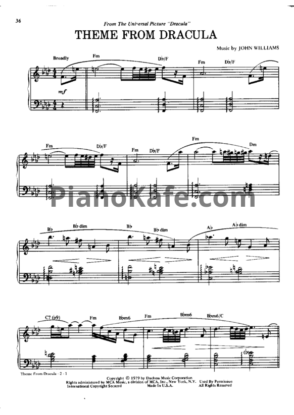 Ноты John Williams - Theme from Dracula