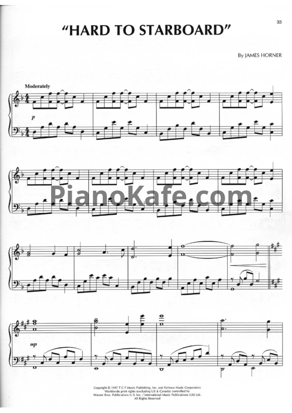 Ноты James Horner - Hard to starboard