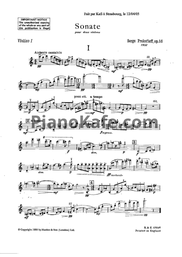 Ноты Сергей Прокофьев - Соната для двух скрипок до мажор (Op. 56)