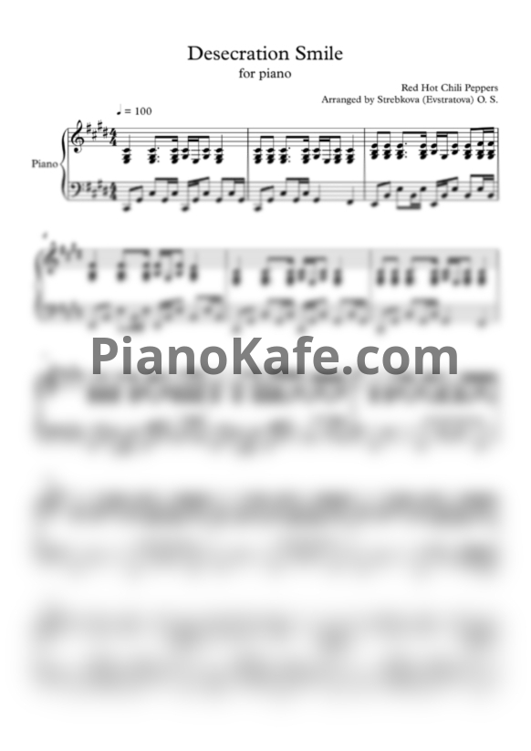Ноты Red Hot Chili Peppers - Desecration smile (Arranged by Strebkova O. S.)