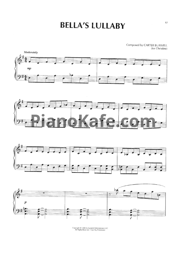 Ноты Carter Burwell - Bella's lullaby (for Christine)