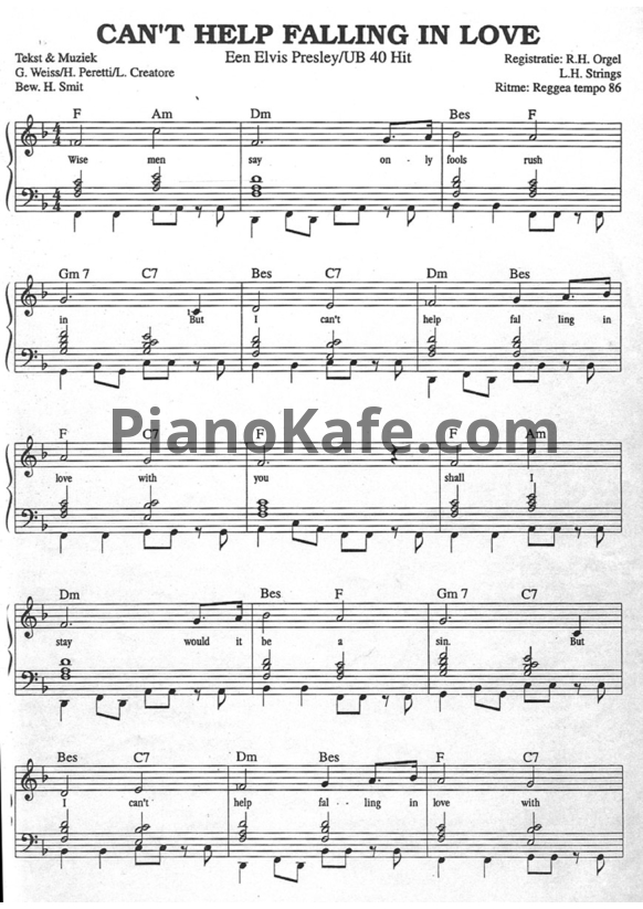 Ноты Elvis Presley - I can't help falling in love (Arr. by H. Smit)