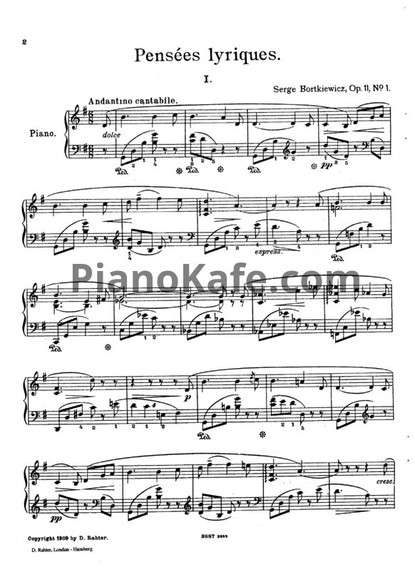Ноты С. Борткевич - Шесть лирических воспоминаний (Op. 11)