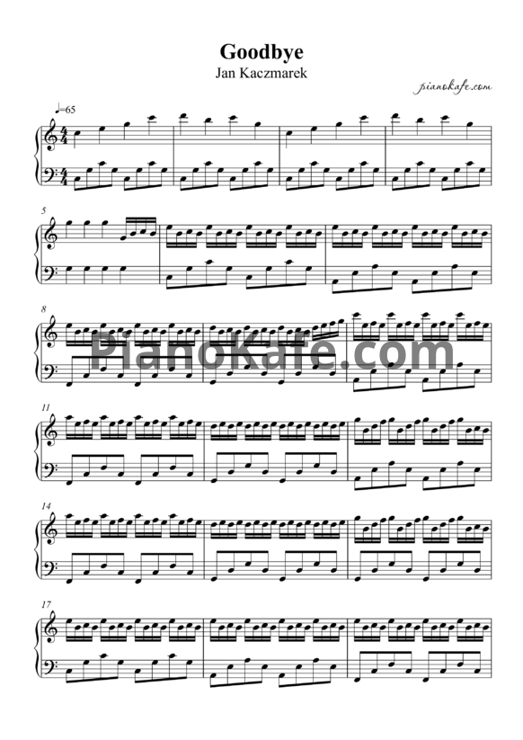Ноты Jan Kaczmarek - Goodbye