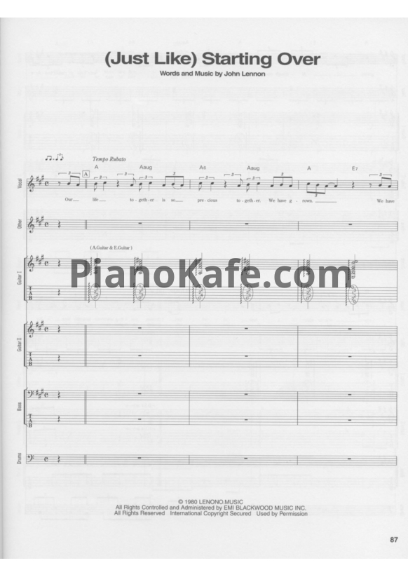 Ноты John Lennon - (Just like) Starting over (Партитура)