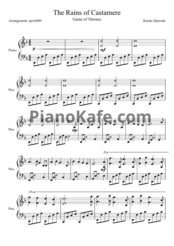 Ноты Ramin Djawadi - The Rains of Castamere (Arrangement: apwbd99)