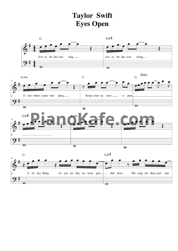 Ноты Taylor Swift - Eyes open