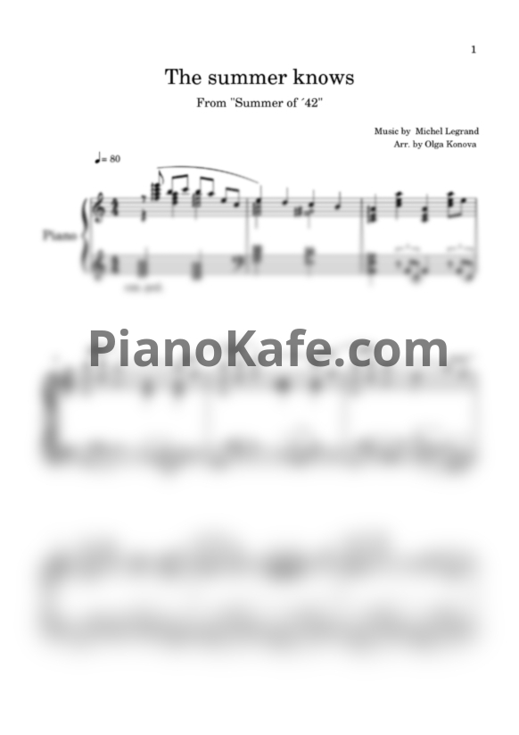 Ноты Michel Legrand - The summer knows (Piano cover)