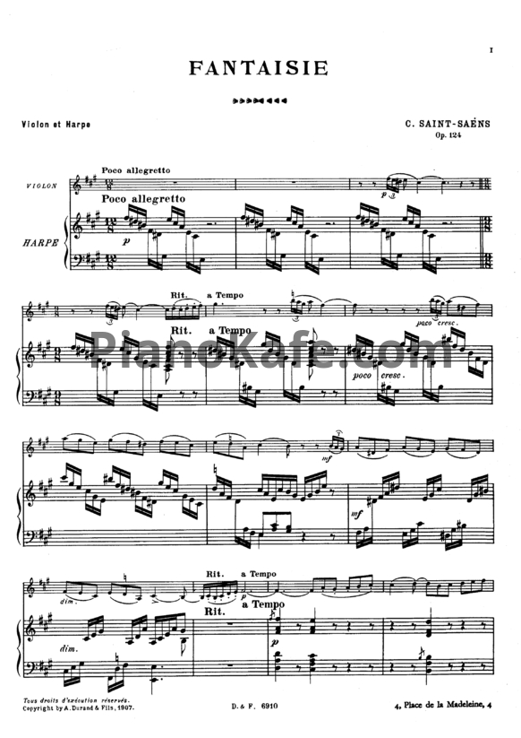 Ноты Камиль Сен-Санс - Фантазия для скрипки и арфы ля мажор (Op. 124)