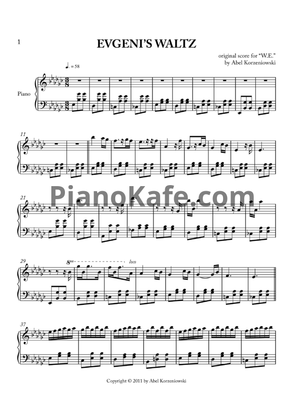 Ноты Abel Korzeniowski - Evgeni's waltz
