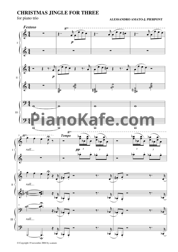 Ноты James Pierpont - Jingle Bells (для 1 фортепиано в 6 рук)