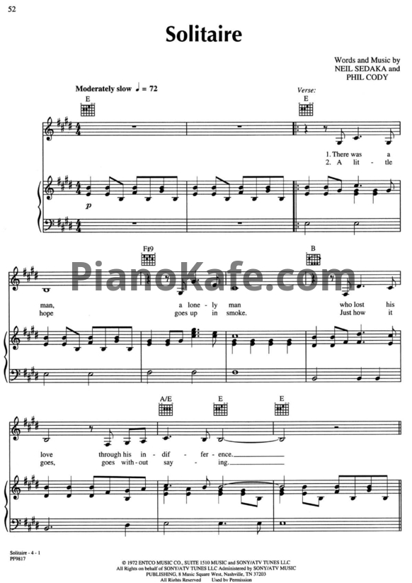 Ноты The Carpenters - Solitaire