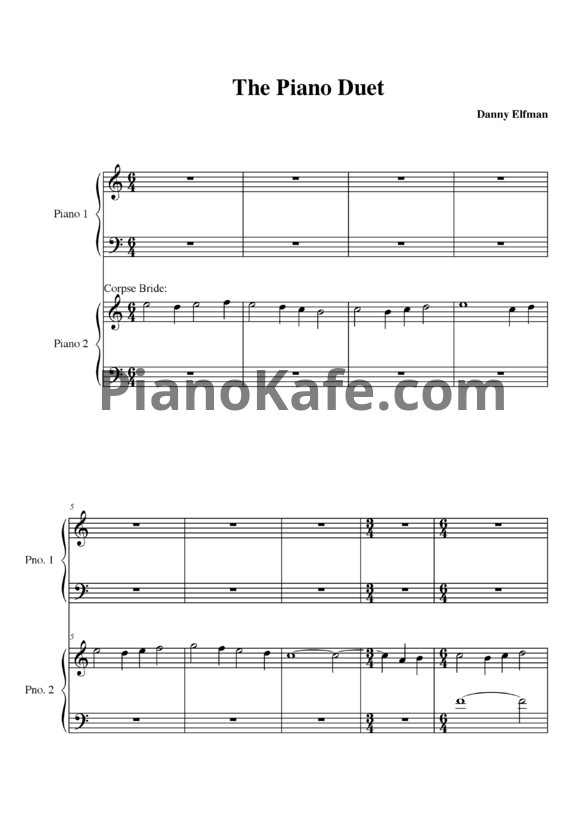 Ноты Danny Elfman - The piano duet