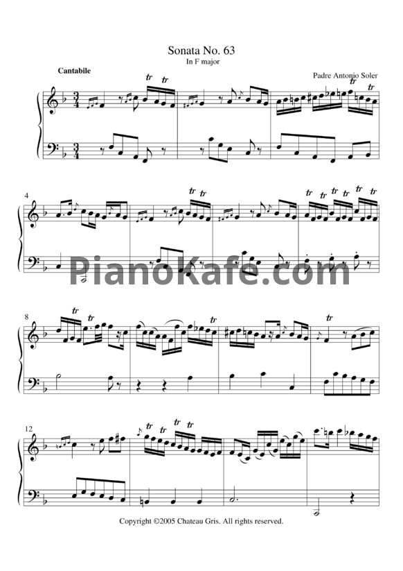 Ноты Antonio Soler - Sonata No. 63 in F major