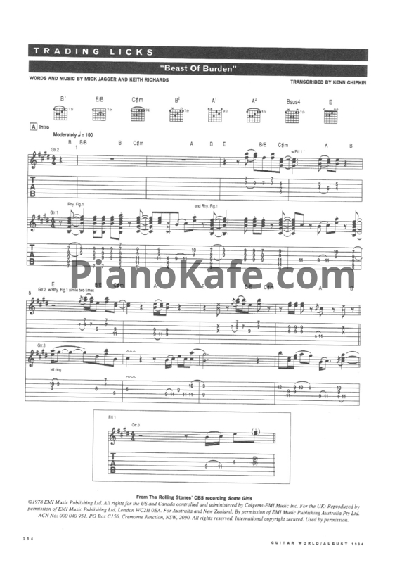 Ноты The Rolling Stones - Beast of Burden (Guitar tabs)
