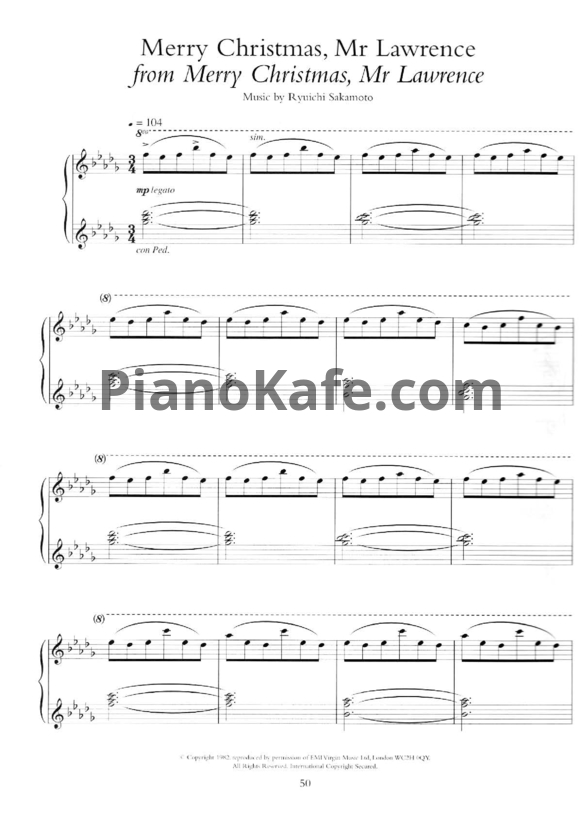 Ноты Ryuichi Sakamoto - Merry Christmas Mr. Lawrence (Piano solo)