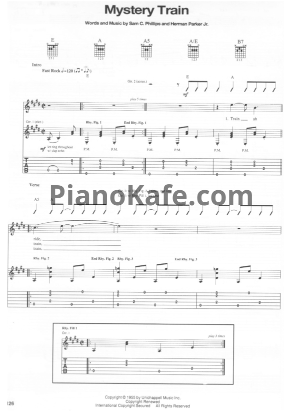 Ноты Elvis Presley - Mystery train (Voice & Guitar Tabs)