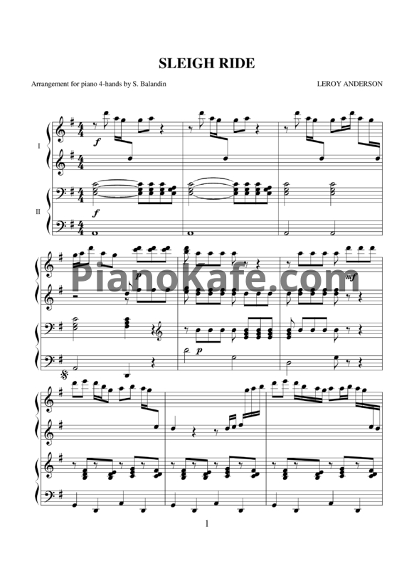 Ноты Leroy Anderson - Sleigh ride (для фортепиано в 4 руки)